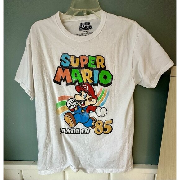 Super Mario Shirt Adult Medium White Nintendo Made In 85 Retro NES - Picture 1 of 4